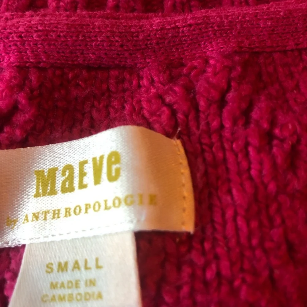 Anthropologie Maeve Sweater The Tillie V-Neck Cable Knit Pullover in Berry Pink - Picture 8 of 14